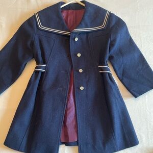 Kid's Winter Coat Navy Blue Coat with White Trim